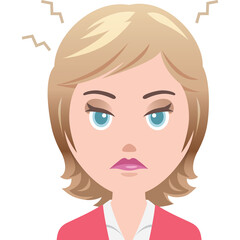 Woman With Blonde Bob Hairstyle And Pink Blazer Looking Annoyed With Zigzag Lines Above Her Head On Transparent Background