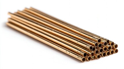 Metallic party straw isolated on white background