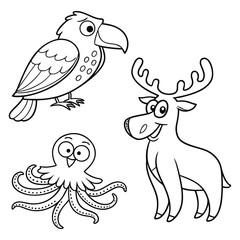 Cute Hand-Drawn Animal Doodle Set , Cartoon Vector Illustration for Kids, Nursery, and Education Design,Animal vector,Animal  design,Animal  template,Animal post,animal
