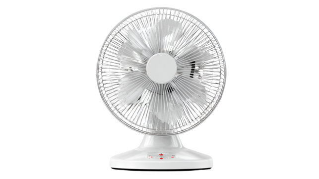 White electric desk fan isolated on transparent background