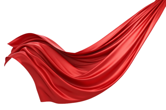 A photograph of red cloth fluttering in the wind. Three-dimensional. Glossy. Dynamic. - Powered by Adobe