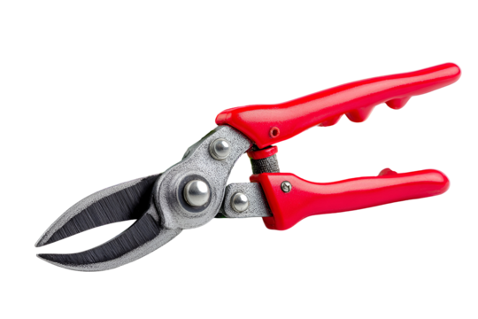 Red handled garden pruning shears isolated on transparent background