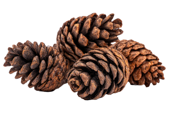 set of christmas pine cones isolated on white or transparent png