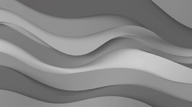 Abstract gray-scale 3D waves create a flowing, rhythmic composition. Depth, shadows
