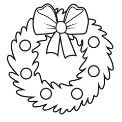 Black and White Christmas Wreath, Outline Drawing, Coloring Page