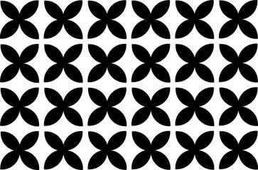 Fototapeta premium Seamless geometric pattern with bold black floral motifs on a white background, creating a modern and minimal decorative tile design for fabric or wallpaper. 