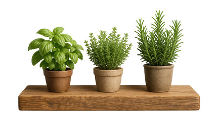 Obraz premium A rustic wooden shelf, ideal for displaying potted herbs in a cozy kitchen.