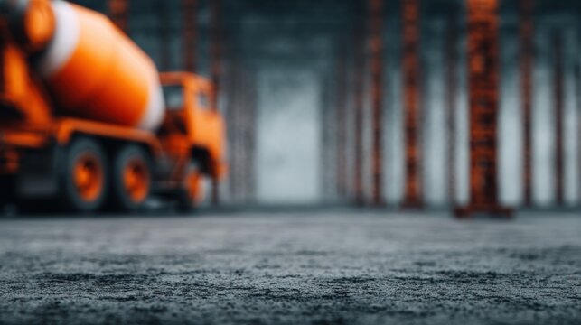 Dynamic concrete mixing in blurry industrial construction zone urban environment action shot