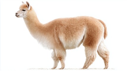 Naklejka premium Cute light brown llama standing gracefully on a white background in a calm pose