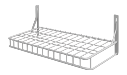 A lightweight, PVC-coated wire shelf for easy installation above a washer, ideal for