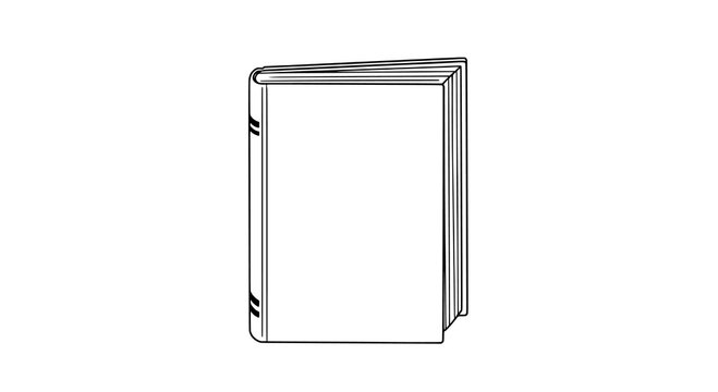 Single Outlined Book Icon with Blank Cover and Detailed Pages, Minimalist Black and White Line Art Illustration