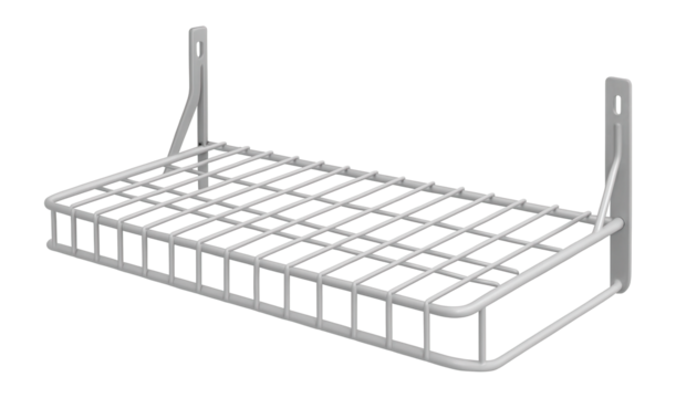 A lightweight, PVC-coated wire shelf for easy installation above a washer, ideal for