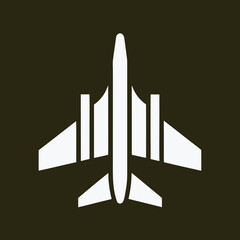 Elegant airplane vector icon featuring modern jet design on black. Great for airline logos and aviation marketing.