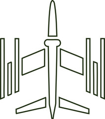 Modern jet fighter outline vector. Thin line military airplane symbol for aviation apps, web icons, or engineering designs.