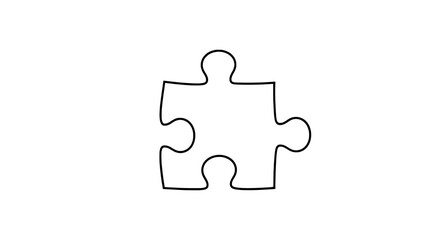 Single Black Outline Puzzle Piece Icon on Plain White Background, Minimalist 2D Graphic