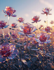 Crystal Rose Garden – Fantasy Floral Scene with Unreal Flowers and Magical Light