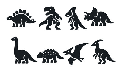 Silhouettes of prehistoric dinosaurs in different poses