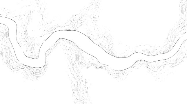 Winding river contour lines with textured banks water