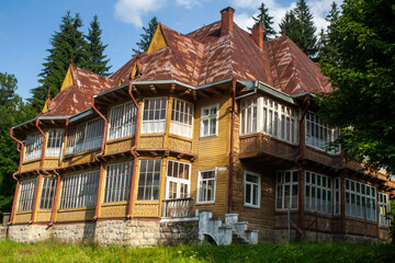 Vorohta Carpathian Mountains Landscape with Historic Viaduct and Traditional Wooden Architecture