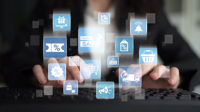 Flash sale icons show ecommerce, flash sale discount, and digital promotion. Flash sale drives customer shopping, flash sale marketing, and conversion growth. Funnel