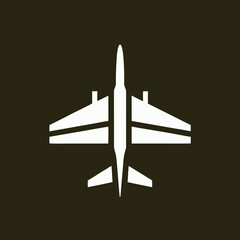 Contemporary airplane vector icon with sleek lines on black. Ideal for aviation companies and flight booking designs.