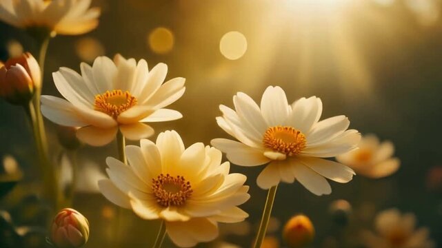 Flower blooming macro video, elegant petals opening in sunlight, cinematic slow motion abstract background loop