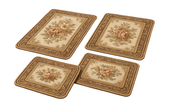 Vintage embroidered floor mats for a classic touch in formal living spaces.