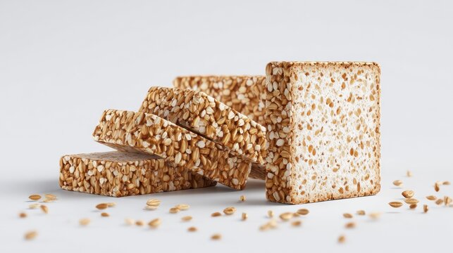 Sliced multigrain bread loaf with visible seeds and grains, showcasing healthy whole wheat texture and rustic artisanal baking quality