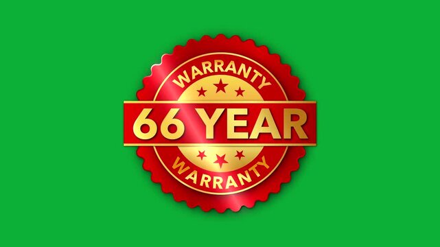 66 Year Warranty   on the green screen background. Badges Design Animation Motion graphics of warranty idea. 66 Year Warranty Stamp Imprint Seal Template. Round badge gold Stamp with Text Animation
