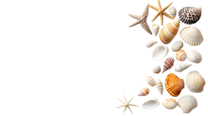 Assorted Seashells and Starfish on Transparent Background