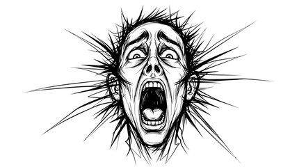 Screaming face of horror with radial burst a monochrome representation of overwhelming fear and