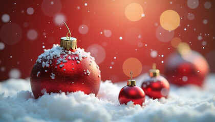 Red Christmas ornament with gold beading on satin surface, glowing festive elegance