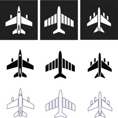 Stylish airplane jet vector icons featuring contemporary aircraft shapes. Perfect for aviation logos, travel apps, and airline design projects.