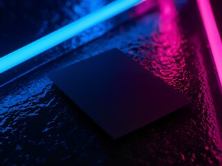 A futuristic, high-contrast photograph of a blank black matte card.