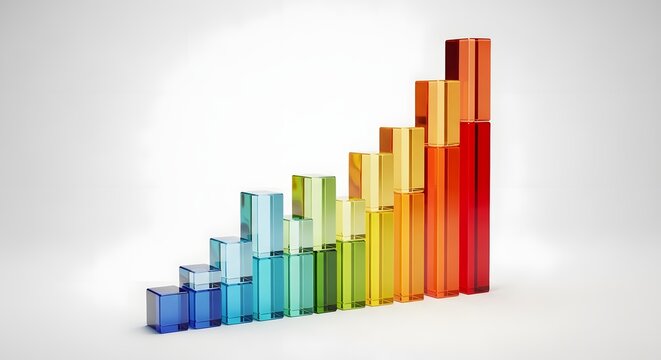 3D translucent glass bar chart for business analytics and data visualization