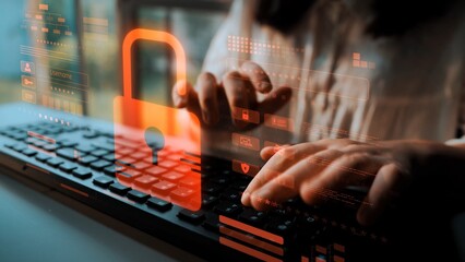 Digital security concept illustrating a cybersecurity breach, with a red unlocked padlock indicating data exposure among secure systems, emphasizing system vulnerability and risk Marrow