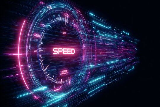 Futuristic Digital Speedometer Display with Data Visualization and Internet Connection Diagnostics
