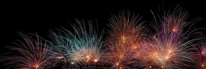 Vibrant multicolored fireworks exploding against night sky