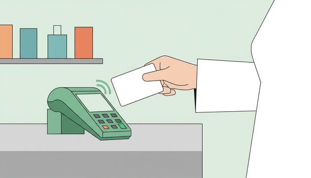 Contactless Payment at Pharmacy Counter - Card Reader Transaction. - Powered by Adobe