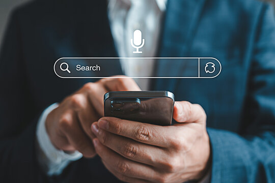 Mobile search technology concept man using smartphone searching online information  internet