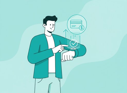 Man using smartwatch for contactless payment, modern technology concept. - Powered by Adobe