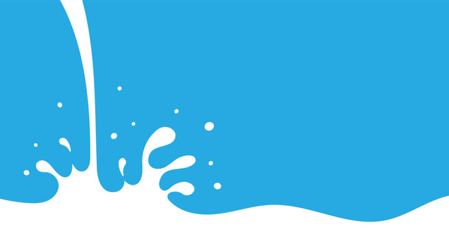 Milk Splash Wave Vector Background Template. Yogurt Stain Shape with Drips Graphic Border Frame. Pouring Cream Flow Flat Illustrations with Drops and Splashes on Blue Background