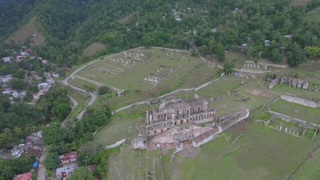 Aerial view of Sans-Souci Palace ruins in Milot, Haiti. High angle