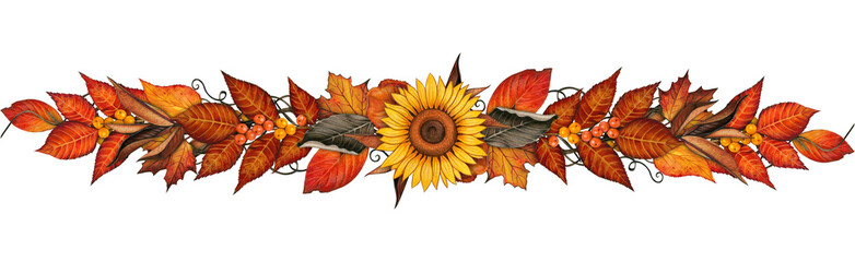 Watercolor hand drawn fal leaves dividers and decorations