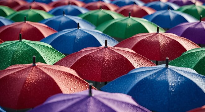 Colorful umbrella canopy rain protection overhead view