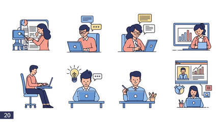 Diverse professionals engaged in collaborative online activities using modern digital technology