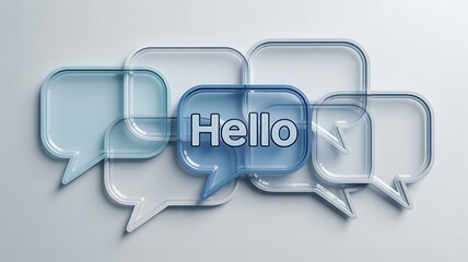 Hello text inside blue speech bubble with transparent speech bubbles