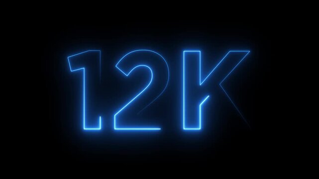 Abstract glowing neon light 12K letter animation.12K followers or subscribers.Thank you followers congratulation.12K subscribers modern animation banner design.