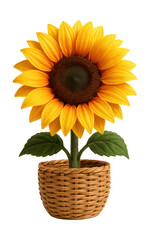 Obraz premium Nylon sunflower in a wicker basket, perfect for brightening a sunroom.