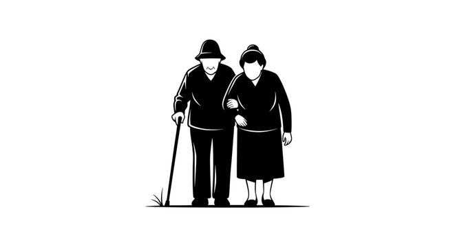 Elderly couple walking